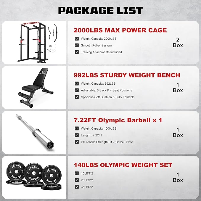 Power Cage, 2000LBS Multi-Function S11 Power Rack with LAT Pulldown, Squat Rack with Adjustable Pulley System and More Training Attachments, Weight Workout Machine for Home Gym