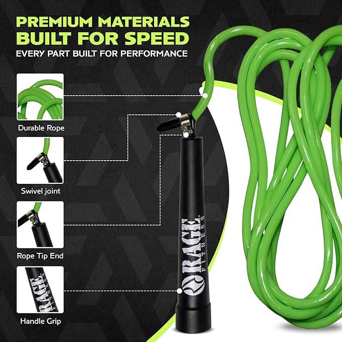 Rage Fitness R2 Jump Rope - Green PVC Training Rope with Speed Bearing Handles