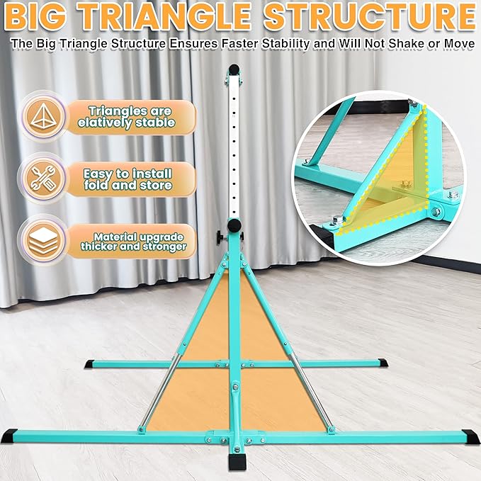 Gymnastics Bar for Kids Ages 3-15, 35" to 60" Adjustable Height, 4FT Wide Base - Professional Kip Bar with 360° Stability & Fiberglass Crossbar, Easy Fold&Solid Design for Home Training