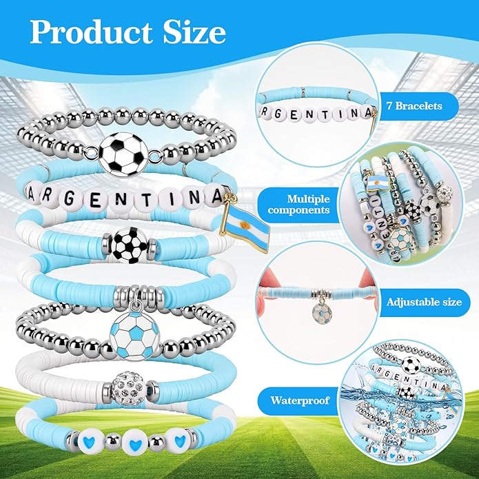 Soccer Bracelet For Women, Game Day Mom Accessories & Outfits Sports Jewelry Fans Gifts, Charm Beaded Stretch Bracelets Essentials Team Gear
