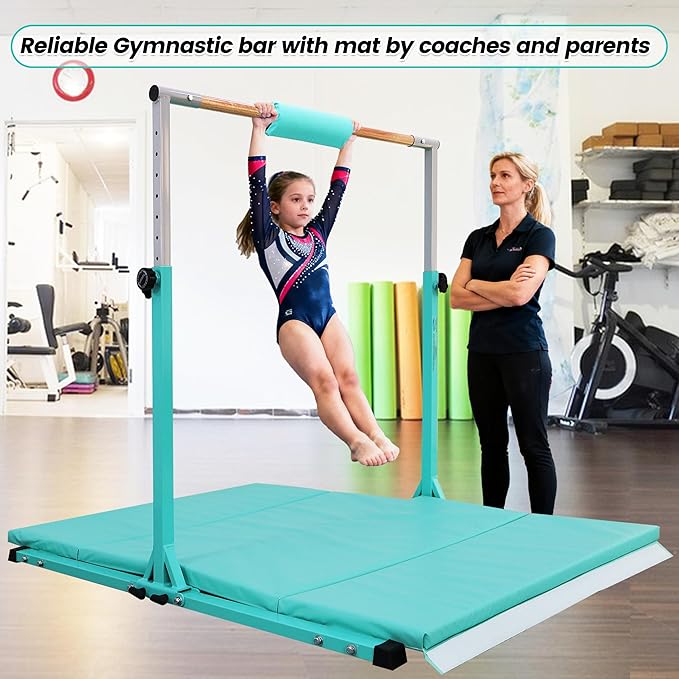 Foldable Gymnastic Bar for Kids Ages 3-20,5FT/6FT Horizontal Bar Base Length,Height Adjustable Kids Training Bar for Gymnastics,Gymnastics Equipment for Home Clubs