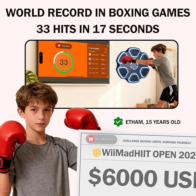2025 Music Boxing Machine for Kids & Adults – Bluetooth Music Punching Machine Wall Mounted Toy with Gloves, 11 Modes 9 Speeds & App Punch Counter for Home Gym Workout