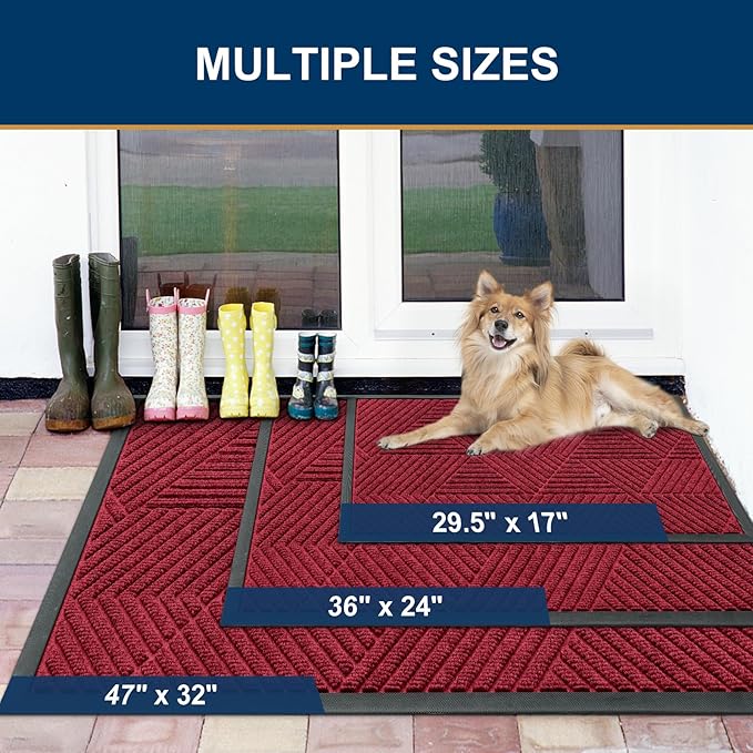 Smiry Front Door Mat Outside Entrance, Heavy Duty Sturdy Natural Rubber Doormat, Trap Dirt and Moisture, Easy Clean Low Profile Mats for Indoor Outdoor Entry, Irregular Triangle (71x24, Wine Red)
