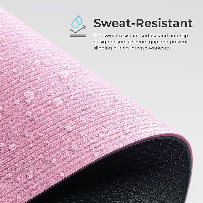 Sunny Health & Fitness Non-Slip Yoga Mat – Durable, Anti-Tear, Lightweight, Cushioned Support for Yoga, Pilates, Stretching Exercises, Meditation and Floor Workouts | Multiple Sizes & Colors
