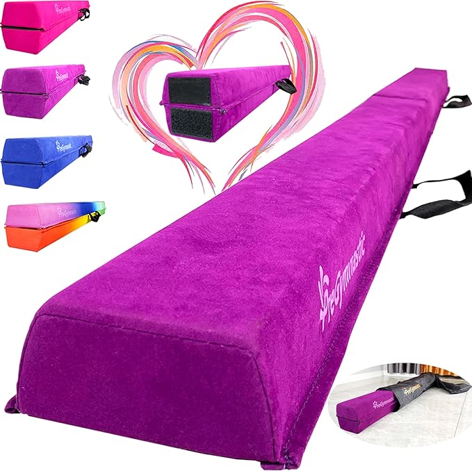 PreGymnastic 6FT/8FT/9.5FT Folding Balance Beam for Kids Ages 3-12, Foldable Gymnastics Floor Beam-Extra Firm Suede Cover with Carrying Bag for Home-Gym Equipment for Toddler Teenager
