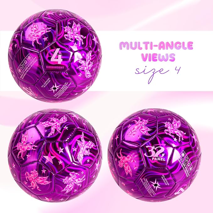 Soccer Ball Size 4 Size 3 Size 2 with Pump Deflated - Glitter Unicorn Dinosaur Toys for Toddler Kids - Sports & Outdoors Games - Christmas Stocking Stuffers Birthday Gifts for Boys Girls 1-3 3-8 8-12
