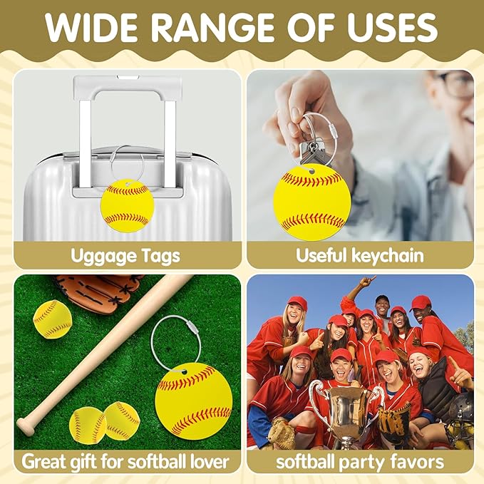 12 Pcs Softball Luggage Tags for Suitcases Travel Suitcase Labels with Metal Ring 2.75in Softball Keychain PVC Name Id and DIY Pocket Hug Card Backpack Charms for Men Women Travel Bag Suitcase