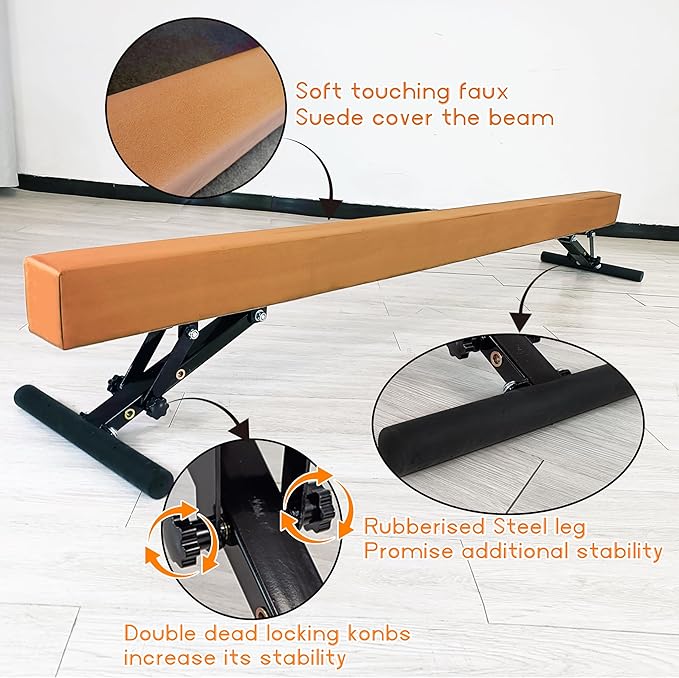 Adjustable Balance Beam for Kids, 8FT Gymnastics Beam with Anti-Slip Legs, High and Low Floor Beam for All Gymnastics Levels, Professional Gymnastic Equipment for Home, Gym Center