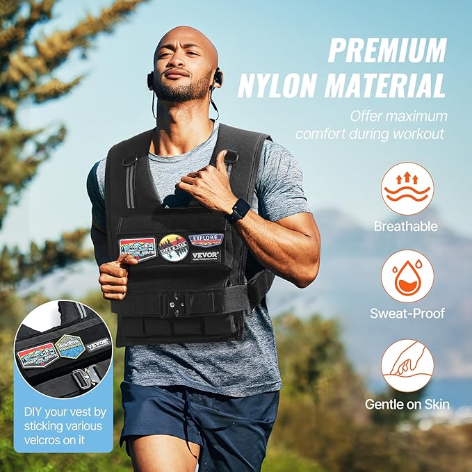 VEVOR Adjustable Weighted Vest, 11-20lb/20-32lbs/35lbs/40lbs Weight Vest with 6 Ironsand Weights and Reflective Stripe, Workout Equipment for Strength Training Running Jogging