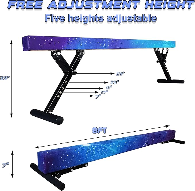 Adjustable Balance Beam for Kids, 8FT Gymnastics Beam with Anti-Slip Legs, High and Low Floor Beam for All Gymnastics Levels, Professional Gymnastic Equipment for Home, Gym Center