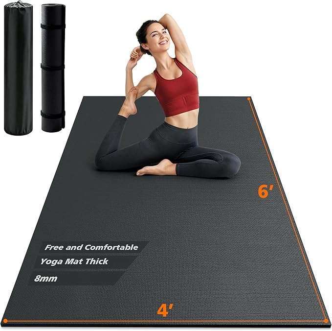 Large Exercise Mat for Home Gym & Garage Flooring- 6'x4' /7'x5'/10'x6' (8mm), Non-Slip, High-Density & Shoe-Friendly | Thick Workout Mats for Yoga, Cardio, Jump Rope, MMA, Weights