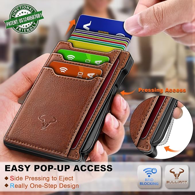 BULLIANT Men Wallet-Slim Money Clip Wallet Metal Card Case With Pop up Access 9 Cards RFID Blocking Pocket Fit