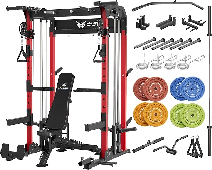MAJOR FITNESS F22 Power Rack, 1600lbs All-in-One Squat Rack with Dual Pulley System, Heavy-Duty Steel Frame, Attachments & Storage for Home Gym Strength Training