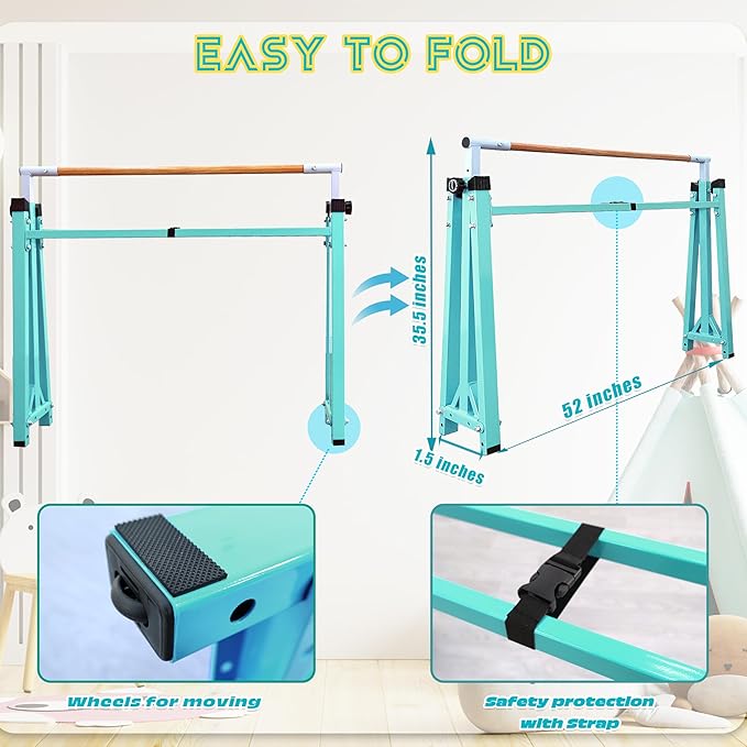 Foldable Gymnastic Bar for Kids Ages 3-20,5FT/6FT Horizontal Bar Base Length,Height Adjustable Kids Training Bar for Gymnastics,Gymnastics Equipment for Home Clubs