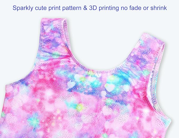Domusgo Gymnastics Leotards for Girls Sparkly One-Piece Pro Kids Unitard Biketards with Shorts