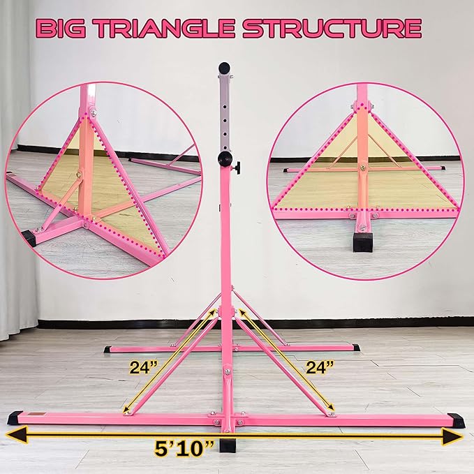Gymnastics Bar, 5'10” Base length 45" to 71" Adjustable Horizontal Bar for Serious Training, 500 LBS Capacity, Professional Home Gym Equipment with Competition-Grade Beech-covered Fiberglass Bar