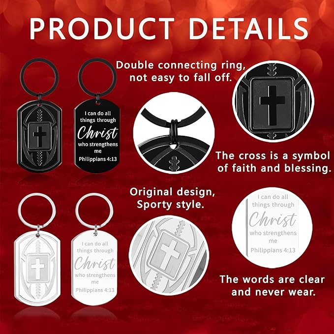 Stocking Stuffers- Football/Baseball/Soccer/Basketball Keychain for Men Baptism Confirmation Mens Gifts