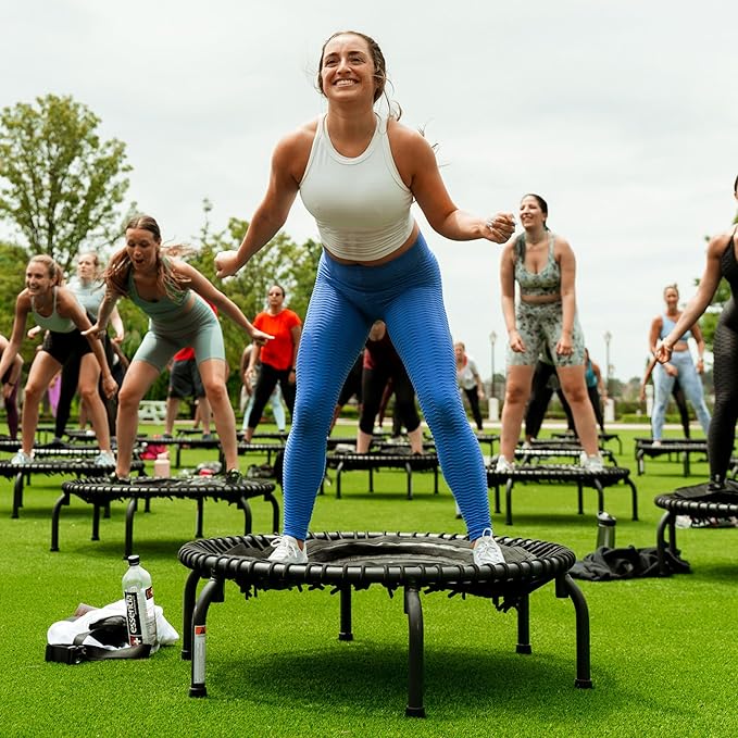 JumpSport 350 PRO Fitness Trampoline, Cardio Workout, No-Tip Arched Legs Home Gym Equipment, Adjustable Bungees & 60 Day Trial Video
