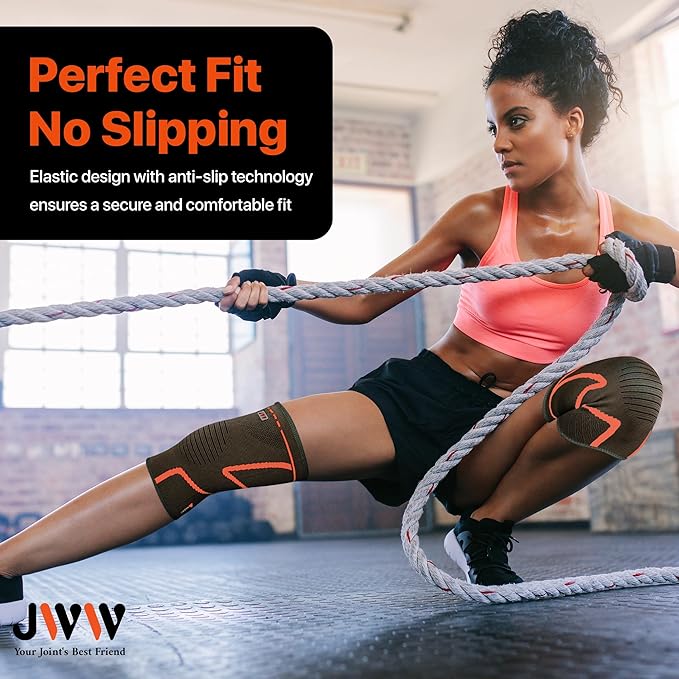 Knee Compression Sleeve, 2 Pack Knee Brace for Women Men Knee Pain Relief, Running Knee Support, Knee Braces for Meniscus Tear ACL Arthritis Recovery, Rodilleras para Gym Fitness (Orange, XL)