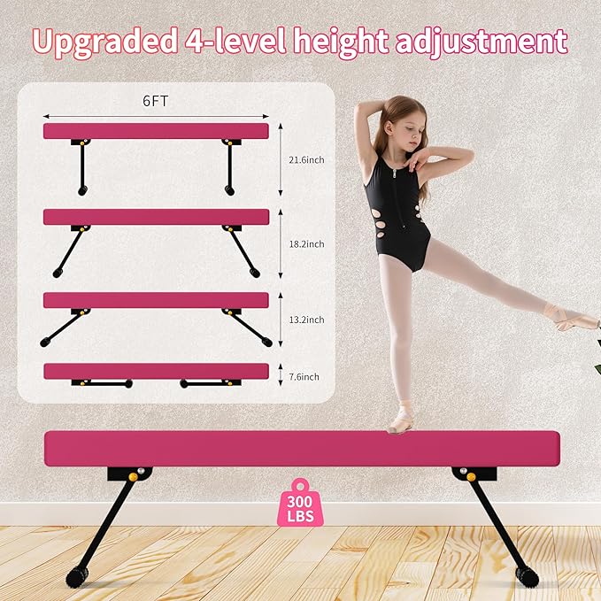 EL&IT·Wings 6FT/8FT Gymnastic Balance Beam for Kids, Adjustable Balance Beam with Leg, High and Low Level Floor Beam, Gymnastics Equipment for Home and Gym Center
