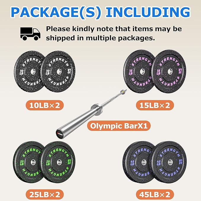 XDDIAS 2-Inch Bumper Plates, Barbell Rubber Olympic Weight Plates Set for Home Gym Strength Training, 20-260lbs, Multiple Options
