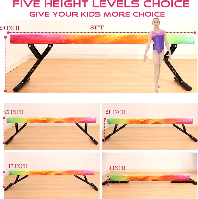 MARFULA Adjustable Balance Beam 8 ft Gymnastic Beam Adjustable Height for Kids and Teenage of All Gymnastic Levels, Gymnastic Training Beam Gymnastic Equipment for Athlete Home and Gym Club Use