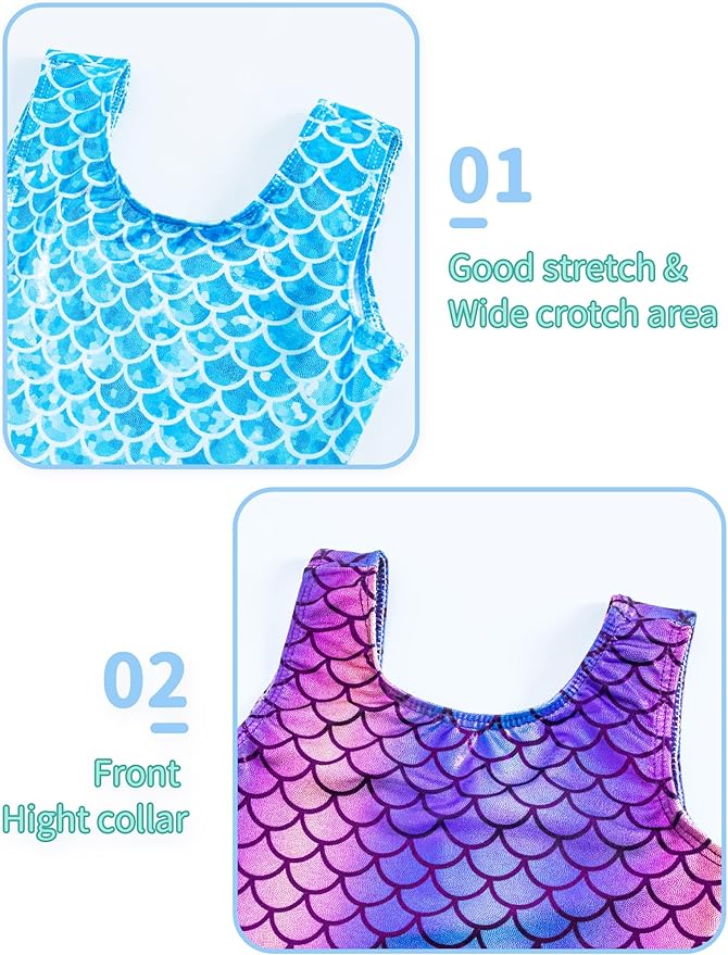 Nymphperi 2 Packs Gymnastics Leotard for Girls Sparkle Biketards with Shorts Kids Sleeveless Unitard One-Piece Dancewear