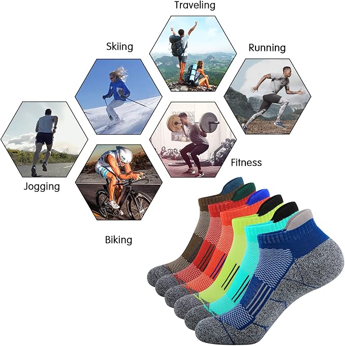 JOYNÉE Mens Ankle Athletic Low Cut Socks Running Sports Cushioned Sock for Men 6 Pack
