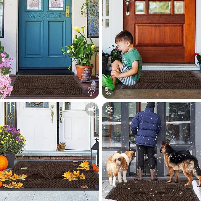 Smiry Front Door Mat Outside Entrance, Heavy Duty Sturdy Natural Rubber Doormat, Trap Dirt and Moisture, Easy Clean Low Profile Mats for Indoor Outdoor Entry, Irregular Triangle (59x24, Dark Brown)