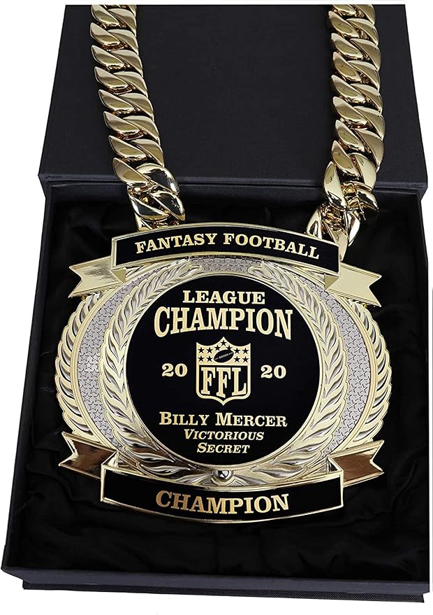 Championship Belt, New Neck Version, Bling Thing, Giant Heavy Neck Chain and Customizable, Personalized, All Sports, Fantasy Football, Sales Contests, Satin Lined Gift Box, Scratch Resistant Engraving
