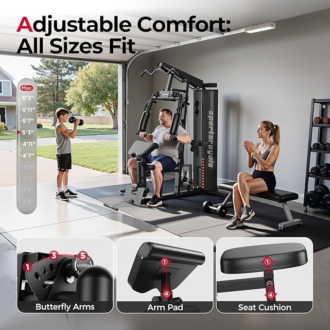 Sportsroyals Home Gym Equipment, 150LBS Weight Stack, Full Body Workout Machine with Pulley System for Strength Training