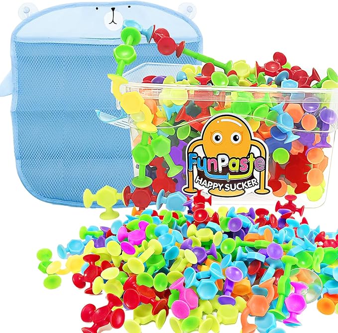 165Pcs Suction Cup Toys Bath Sensory Toys for Kids, Stocking Stuffers Genius Suckers Building Party Favor for 3 4 5 6 Year Old Boy Girl Toddler Travel Fidget Window with Storage