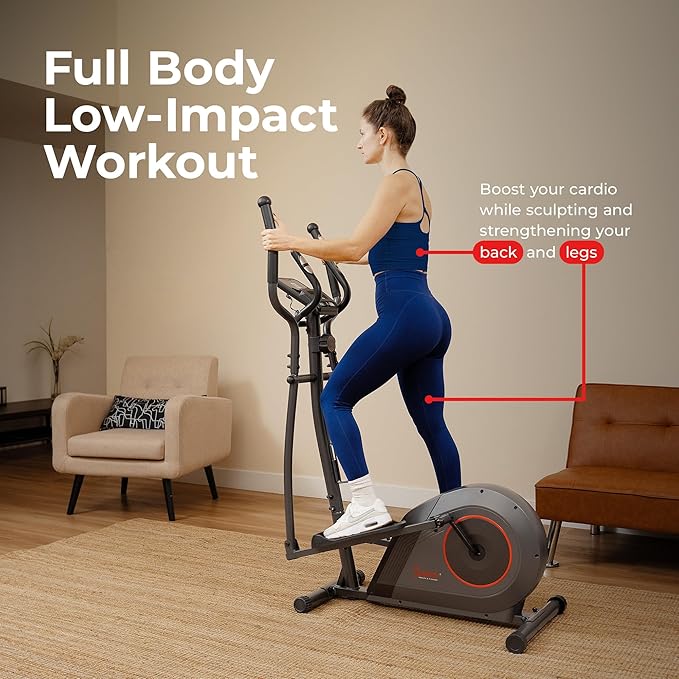 Sunny Health & Fitness Smart Upright Elliptical w/Pulse Sensor Built-in, Indoor Full-Body Cross-Training & Cardio Exercise Machine for Home, Free SunnyFit App Connection, Optional Long Stride Length