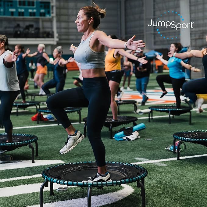 JumpSport 350 PRO Fitness Trampoline, Cardio Workout, No-Tip Arched Legs Home Gym Equipment, Adjustable Bungees & 60 Day Trial Video