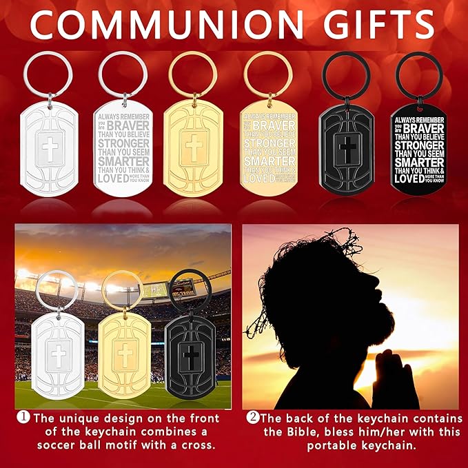 Stocking Stuffers- Football/Baseball/Soccer/Basketball Keychain for Men Baptism Confirmation Mens Gifts