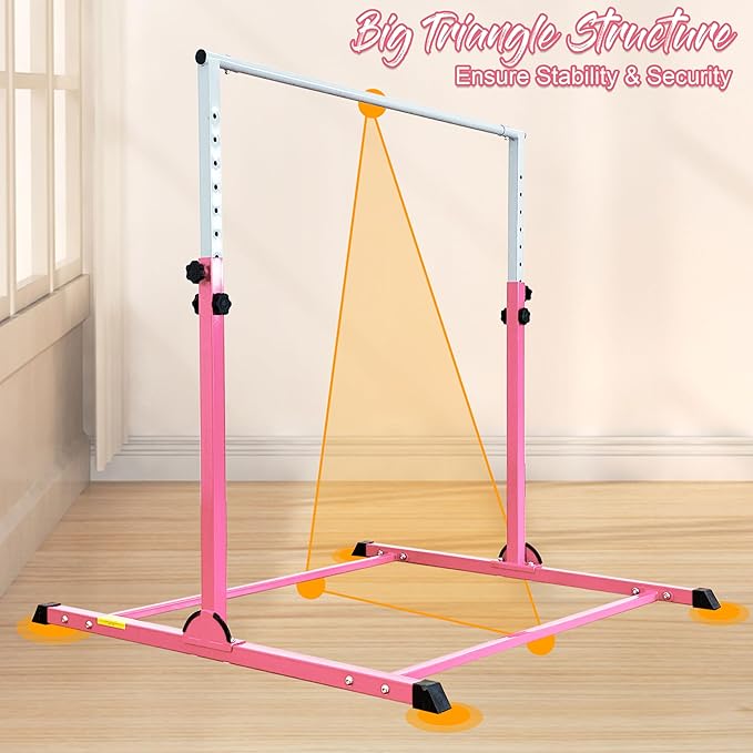 MARFULA Gymnastic Bar with 4 ft Inner Width 5 ft Adjust Height for Kids Kip Bar with 350 lbs Gymnastic Training Equipment for Kids 3-15 Years Home and Club Use