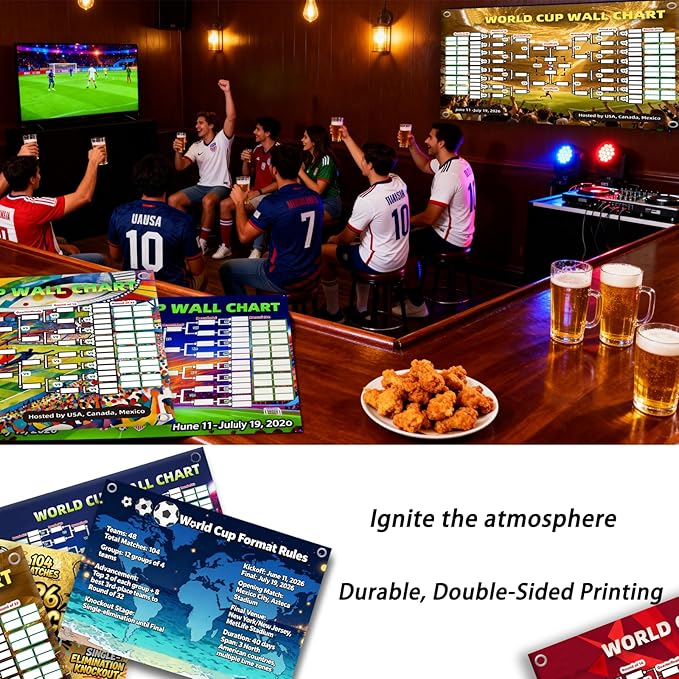 TOKLYUIE World Cup Schedule Poster 2026 Double-Sided Tear-Resistant Printing Team Info Chart Soccer Tournament Wall Chart Gift for Fans
