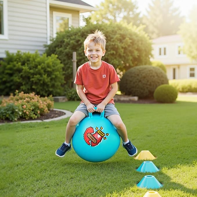 EVERICH TOY Hopper Ball for Kids, 18In Ride On Bouncy Ball with Handle, Blue Heart Girls Toys for Indoor Outdoor Active Play Toys, Best Christmas Girls Boys Gifts for 4 5 6 7 8 Yr Old