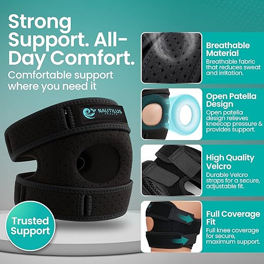 Premium Knee Brace for Pain Relief - Adjustable Compression Support for Arthritis, Injury Recovery, Running & Workouts - Unisex Design in Black & Gray