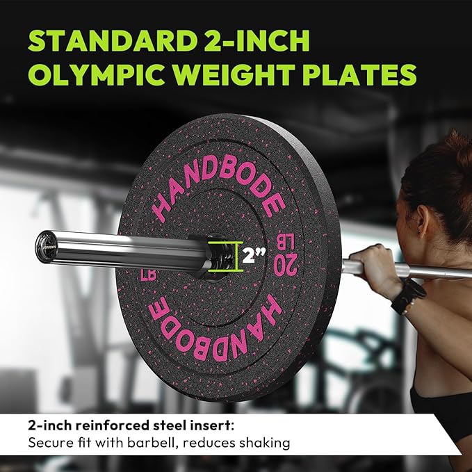 2-Inch Weight Plates High Bounce, Olympic Bumper Plate Set 45/100/160/190/260/300lb, Colored Weight Plates Set for Home Gym, Barbell Weights Rubber Strength Training Plate for Weight Lifting