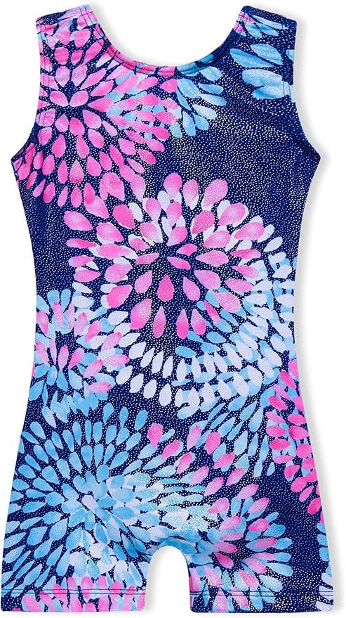Domusgo Gymnastics Leotards for Girls Sparkly One-Piece Pro Kids Unitard Biketards with Shorts