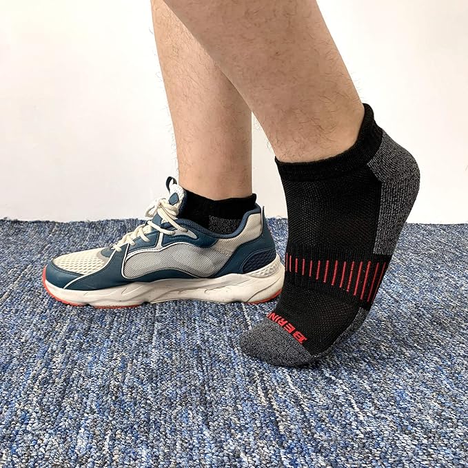 BERING Men's Athletic Running Ankle Socks Cushioned Heel Tab (6 Pairs)