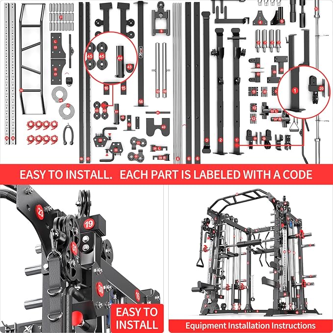 Smith Machine, Multi-Purpose Strength Power Cage with Cable Crossover System and More Training Accessories,Squat Rack Power Rack，Suitable for Home Gyms