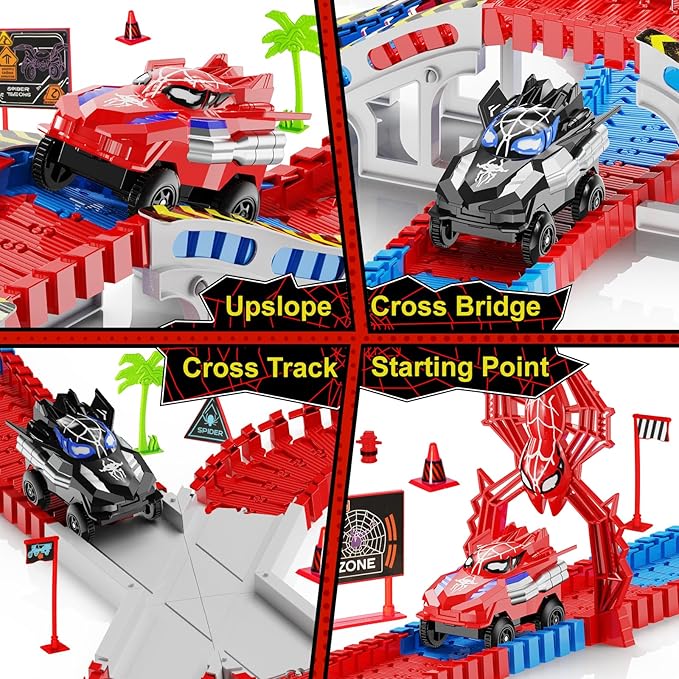 Spider Race Track Toy for Boys 4-6, Race Car Set with 2 Spider Cars, DIY Flexible Tracks Playset, Toddler STEM Building Toys for Girls, Christmas, Birthday Gift for Kids Ages 3+