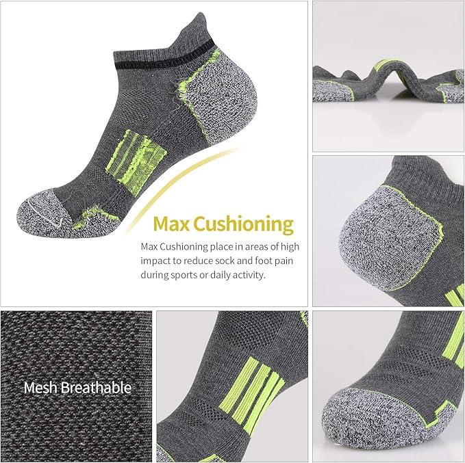 JOYNÉE Mens Ankle Athletic Low Cut Socks Running Sports Cushioned Sock for Men 6 Pack