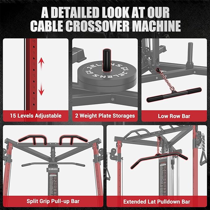 CC01 Fitness Cable Crossover Machine with High and Low Pulley System, Functional Trainer with with Pull Up Bars and Optional Bundle, Plate Loaded Pulley System for Home Gym Power Workout