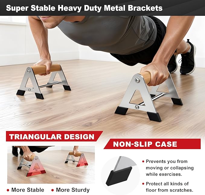 Push Up Bar - Heavy-Duty Stainless Steel Pushup Stands with Non-Slip Base, 660LB Capacity, Portable Home Gym Equipment for Strength Training & Floor Workout