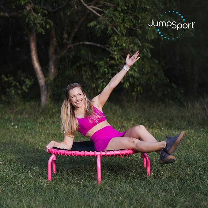 JumpSport 350 PRO Fitness Trampoline, Cardio Workout, No-Tip Arched Legs Home Gym Equipment, Adjustable Bungees & 60 Day Trial Video
