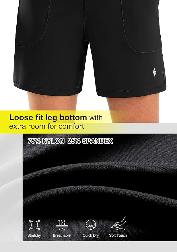 SANTINY Women's 6'' Athletic Long Shorts with 4 Pockets High Waisted Bermuda Shorts for Women Walking Running Casual