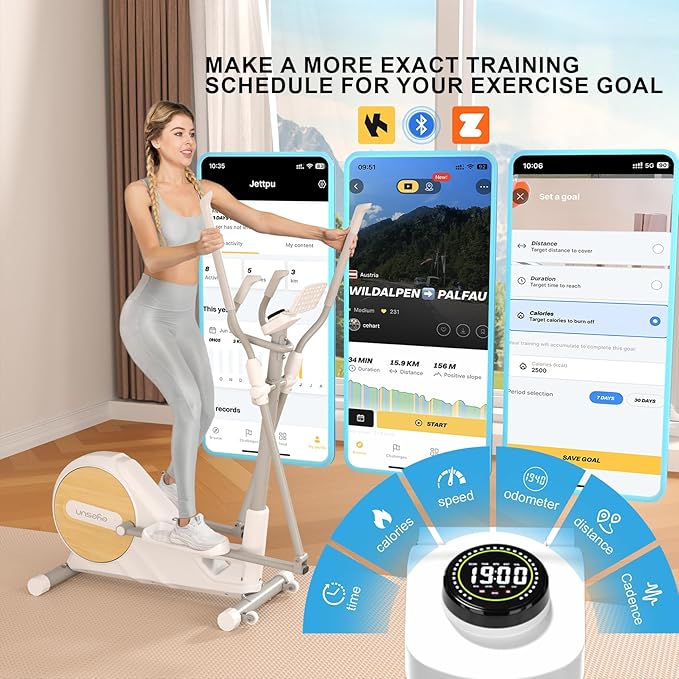 Elliptical Exercise Machine for Home,3-in-1Compact Training Machines with 16 Resistance Levels,14LB Flywheel,Low Impact Magnetic Cross Trainer,Quiet Portable Elliptical for Small Spaces